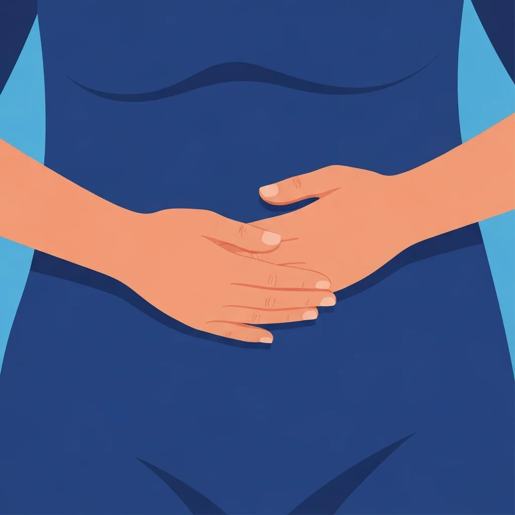 Woman gently holding her abdomen, symbolizing early pregnancy