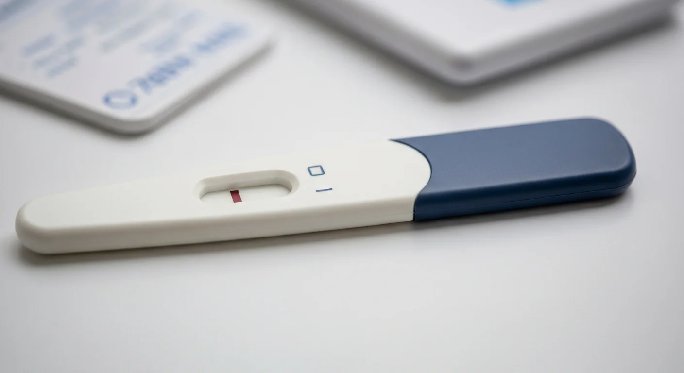 Positive home pregnancy test on a light surface